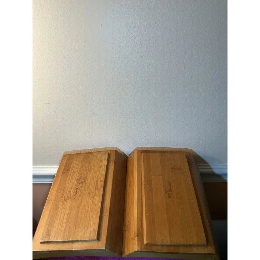 Tru Bamboo 4 Piece Serving Set Black Ceramic Divided Trays with Bamboo Bases